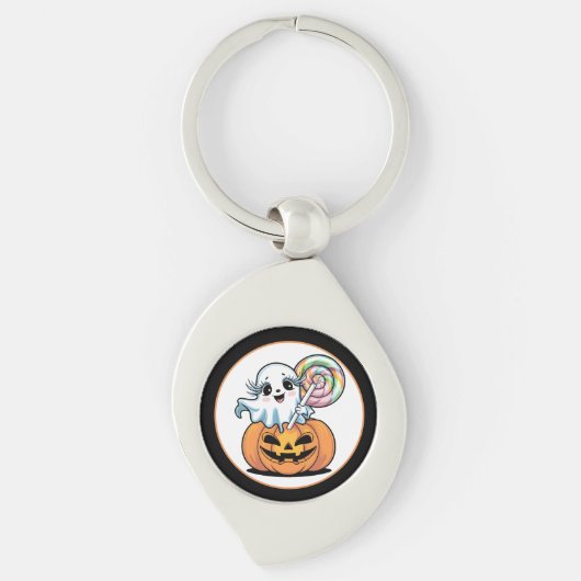 Halloween Lollipop Ghost On Pumpkin Sleutelhanger (Voorkant)
