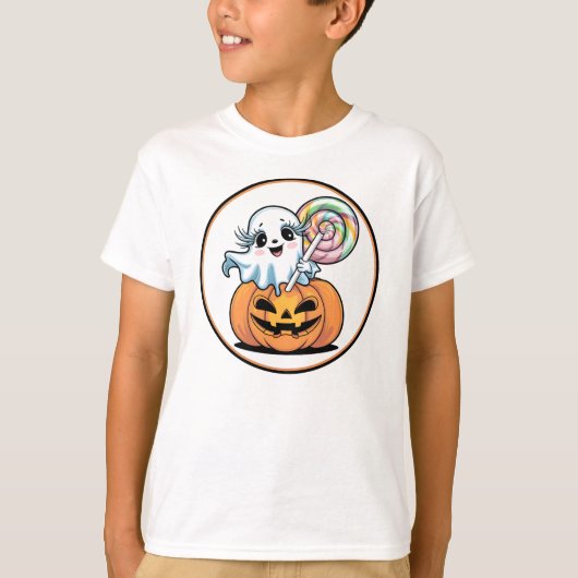 Halloween Lollipop Ghost On Pumpkin T-shirt (Voorkant)