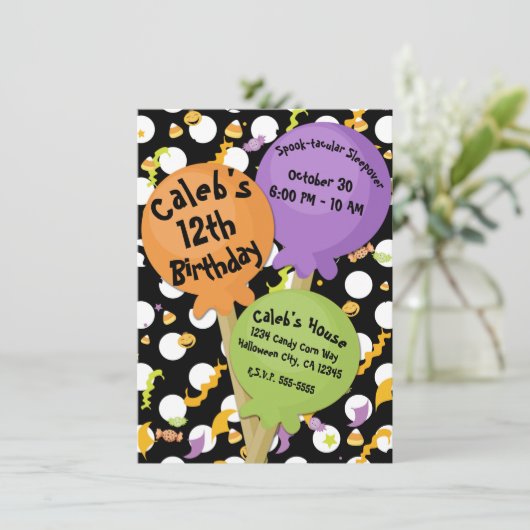 Halloween Lollipops Snoep Fun Verjaardagsfeest Kaart (Staand voorkant)