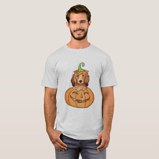 Halloween Longhaire Dachshund T-shirt (Voorkant volledig)