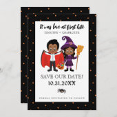 Halloween Love at First Bite Wedding Save The Date (Voorkant / Achterkant)