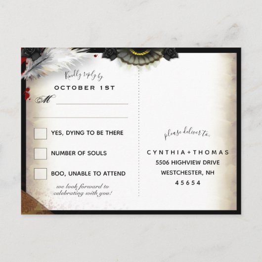Halloween Love Letter Matching RSVP Briefkaart (Achterkant)