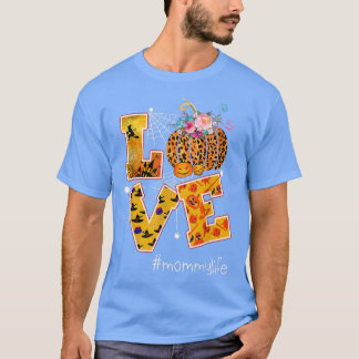 Halloween Love mama Pumpkin Leopard Floral Costum T-shirt