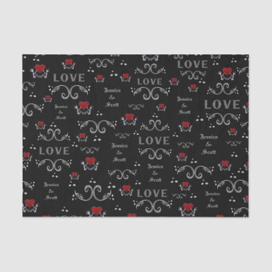 Halloween Love Skeletons Custom Names Tissue Paper Tissuepapier (Voorkant)