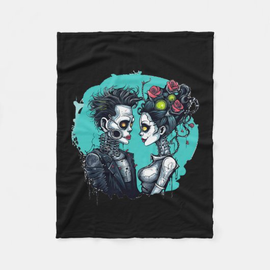 Halloween Lovers Frankenstein Skeleton Fleece Deken (Voorkant)