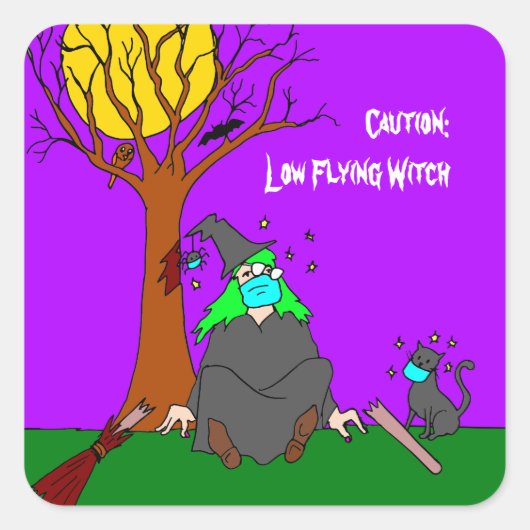Halloween Low Flying Witch Vierkante Sticker (Voorkant)