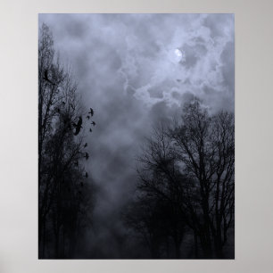 Halloween Lucht met Ravens Blauwe Mist Poster