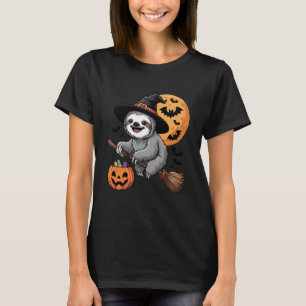Halloween Luiaard Heksenhoed en Bezem Pompoen Snoe T-shirt