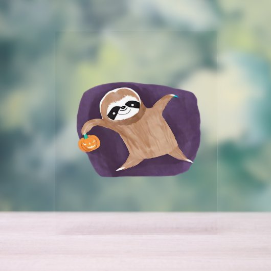 Halloween Luiaard met Pumpkin Classic T-Shirt Acryl Bord (Neutraal)