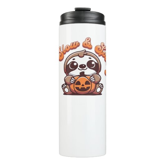 Halloween Luiaard Slow en Spooky Schattigee Luiaar Thermosbeker (Voorkant)