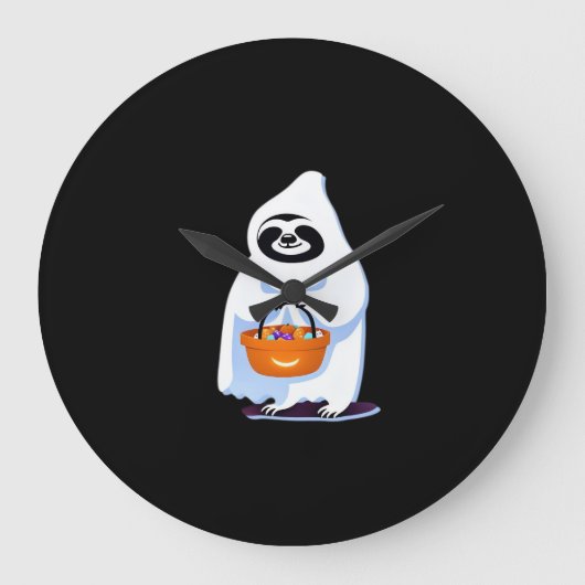Halloween luiaard verkleed als spook die langs de grote klok (Voorkant)