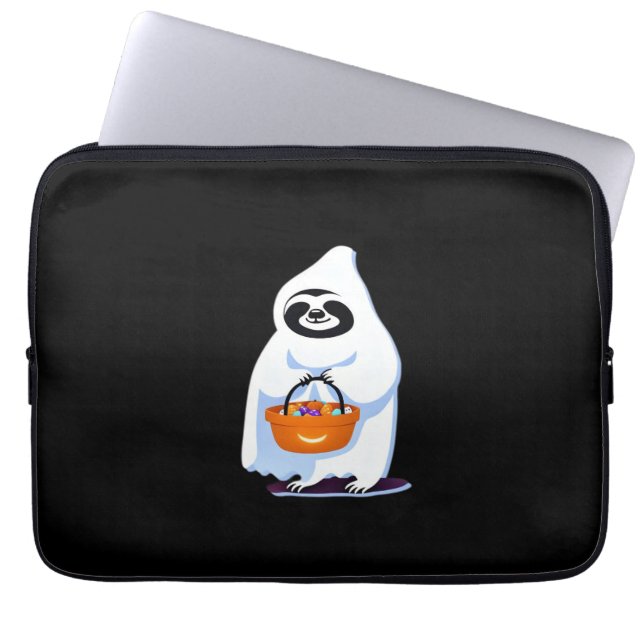Halloween luiaard verkleed als spookachtige truc o laptop sleeve (Voorkant)