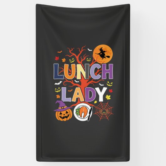 Halloween Lunch Dames Heks Keuken Vector Spandoek (Verticaal)