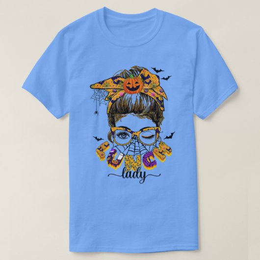 Halloween Lunch Lady Messy Bun Spooky Season Lunch T-shirt (Design voorkant)
