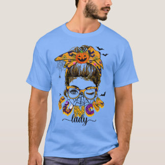 Halloween Lunch Lady Messy Bun Spooky Season Lunch T-shirt