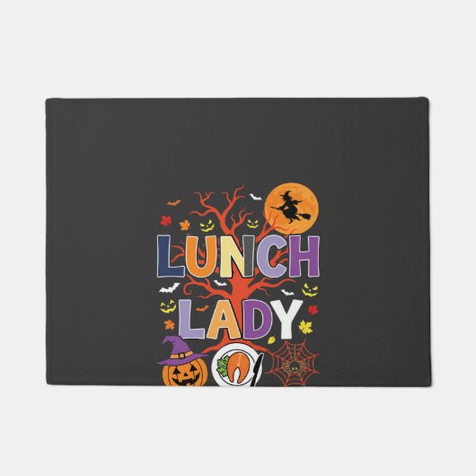 Halloween lunchdame heks keuken vector deurmat (Voorkant)