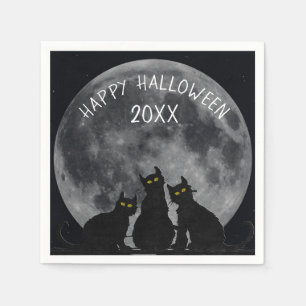 Halloween maan en zwarte kat silhouetten servet