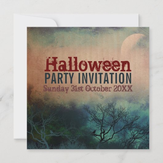 Halloween Maan Grunge Uitnodiging (Voorkant)