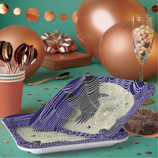 Halloween maan raven en spinnenwebben papieren bordje (Multi)