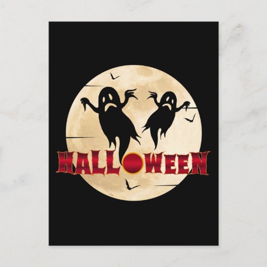 Halloween Maan Silhouet Geesten Vleermuizen Briefkaart (Voorkant)