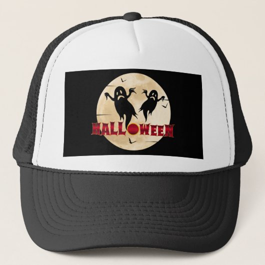 Halloween Maan Silhouet Geesten Vleermuizen Trucker Pet (Voorkant)