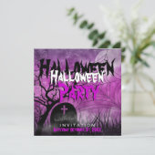 Halloween Maan+Spinneweb Roze+Zwart Uitnodiging (Staand voorkant)