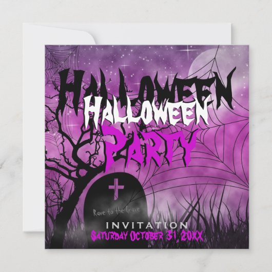Halloween Maan+Spinneweb Roze+Zwart Uitnodiging (Voorkant)