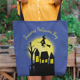 Halloween maanlicht vliegende heks griezelig ontwe tote bag