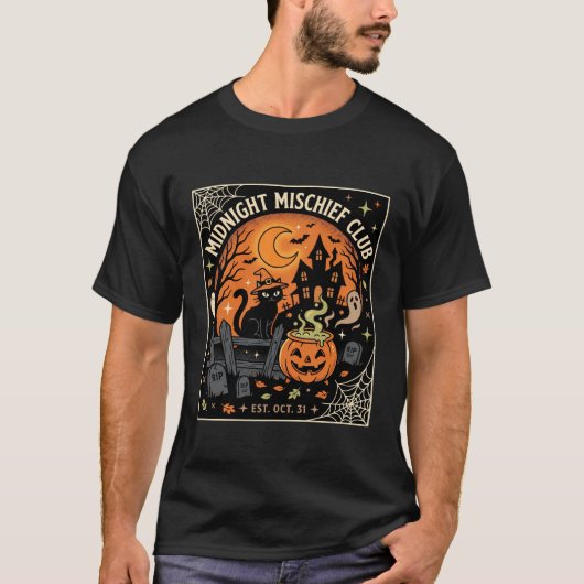 Halloween Maanverlichte Kat Spook_2 T-shirt (Voorkant)