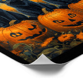 Halloween Maanverlichte Pompoenveld Zwarte Katten Poster (Hoek)