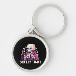 Halloween maar het is skelet tijd sleutelhanger