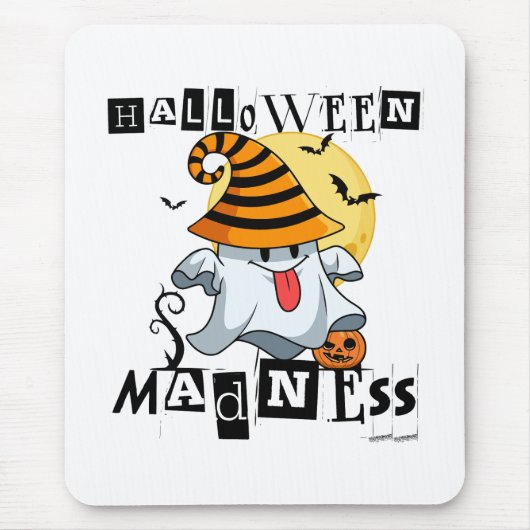 Halloween Madness Grappige Ghost Oktober Oogst Fun Muismat (Voorkant)
