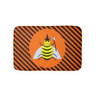 Halloween Magic Bee Witch Oranje en Black Stripes Badmat