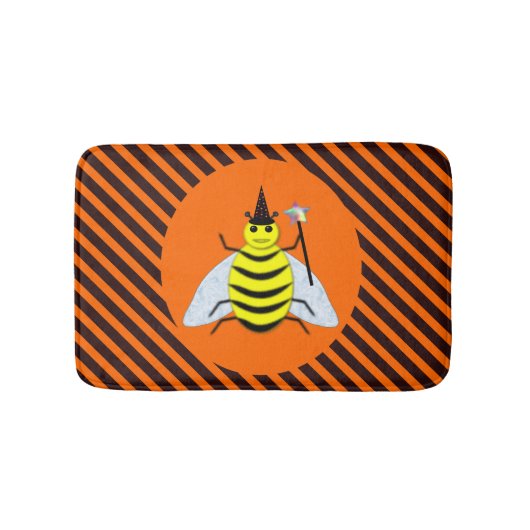 Halloween Magic Bee Witch Oranje en Black Stripes Badmat (Voorkant)