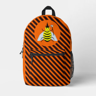 Halloween Magic Bee Witch Oranje en Black Stripes Bedrukte Rugzak