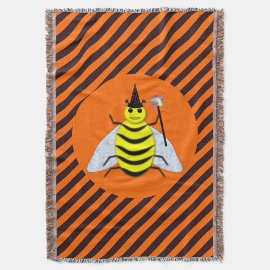 Halloween Magic Bee Witch Oranje en Black Stripes Deken (Voorkant Verticaal)
