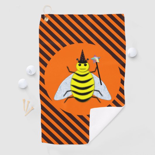 Halloween Magic Bee Witch Oranje en Black Stripes Golfhanddoek (Insitu)