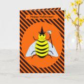 Halloween Magic Bee Witch Oranje en Black Stripes Kaart (Gele Bloem)