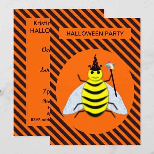Halloween Magic Bee Witch Oranje en Black Stripes Kaart (Voorkant / Achterkant)