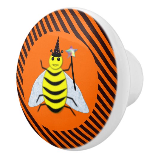 Halloween Magic Bee Witch Oranje en Black Stripes Keramische Knop (Rechts)