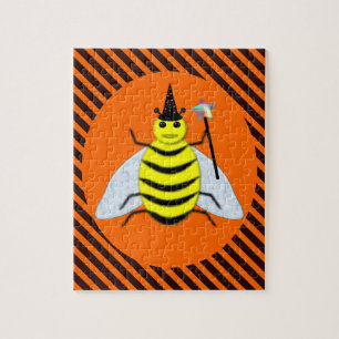 Halloween Magic Bee Witch Oranje en Black Stripes Legpuzzel