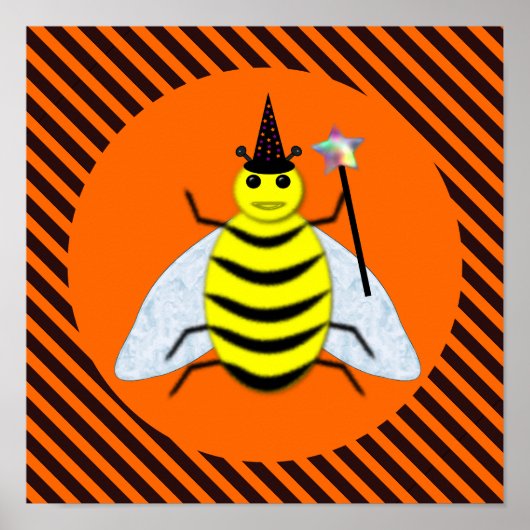 Halloween Magic Bee Witch Oranje en Black Stripes Poster (Voorkant)