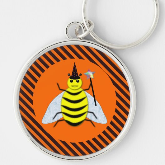 Halloween Magic Bee Witch Oranje en Black Stripes Sleutelhanger (Voorkant)