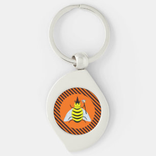 Halloween Magic Bee Witch Oranje en Black Stripes Sleutelhanger