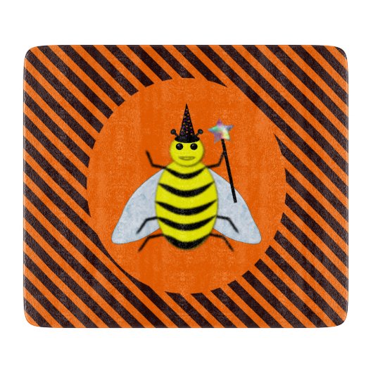 Halloween Magic Bee Witch Oranje en Black Stripes Snijplank (Voorkant)