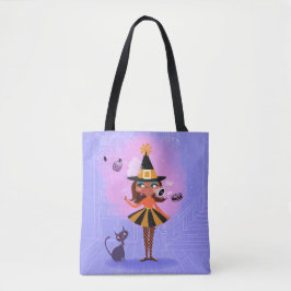 Halloween Magic Brown Hair Witch Tote Bag