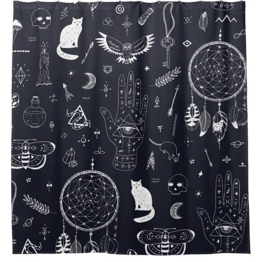 Halloween Magic:  Doodle-patroon. Douchegordijn (Voorkant)