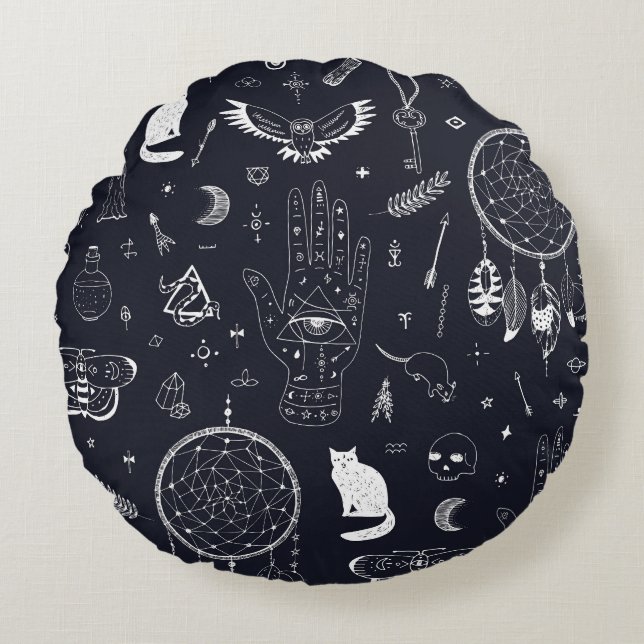 Halloween Magic:  Doodle-patroon. Rond Kussen (Voorkant)