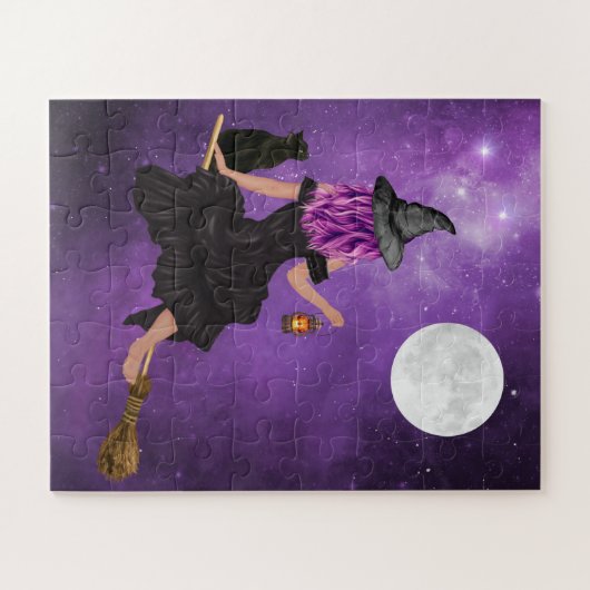 Halloween Magic Flying Witch Legpuzzel (Horizontaal)