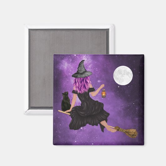 Halloween Magic Flying Witch Volle Maan Magneet (Voorkant / Achterkant)